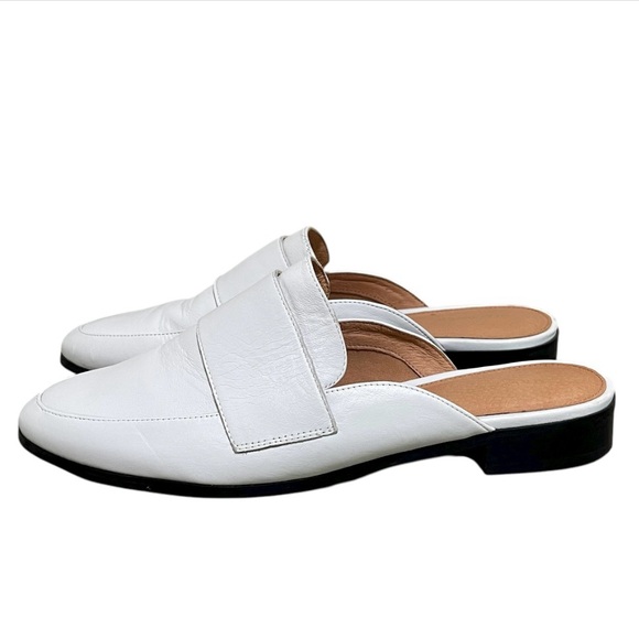 Halogen Shoes - Halogen White Leather Mules Flats Slide On Low Block Heel Casual Preppy Size 9